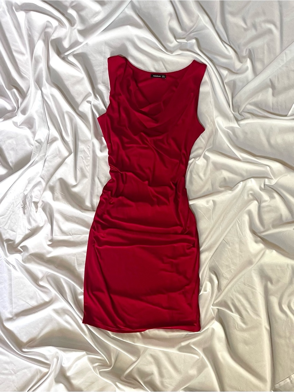 Red Cowl Neck Sheath Dress